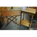 Modern Teak tray top folding butlers table, together with a 20th century barley twist oak single