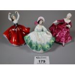 Three miniature Royal Doulton bone china figurines; 'Sunday Best', 'Kirsty' and 'Karen'. (3) (B.P.