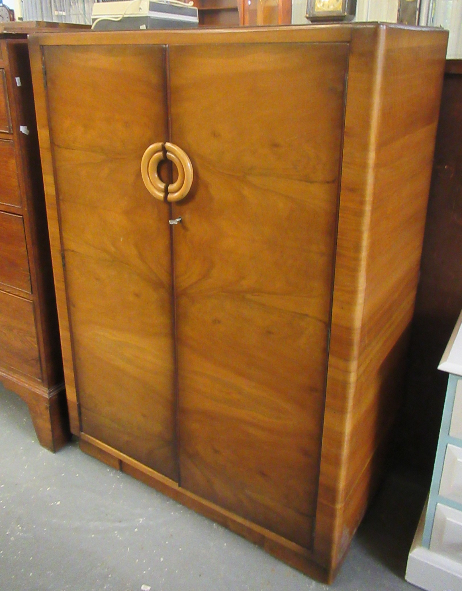 Art Deco design walnut two door blind panelled gentleman's free standing wardrobe. (B.P. 21% + VAT) - Image 7 of 7