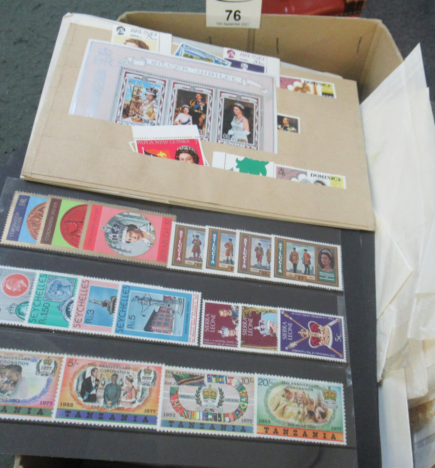 Box with all world selection including; 1981 Royal Wedding mint selection of stamps in packets and