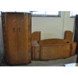 Art Deco burr walnut bedroom suite comprising two wardrobes, mirror back dressing table and pot
