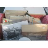 Postcards selection in shoe box mostly topographical and range of Welsh Costume cards. (B.P. 21% +