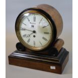 19th Century mahogany single train drumhead mantel clock with white Roman face. (B.P. 21% + VAT)