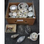 A box containing a varied selection of china to include: a 19th Century hand painted French