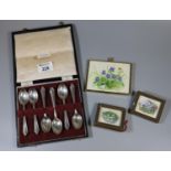 Set of six silver cased teaspoons with Birmingham hallmarks, 2.1 troy oz approx. Together with