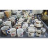 Two trays of assorted china to include; Dresden floral encrusted cabinet cup and saucer with blue