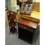 Three furnishing items to include; Edwardian three tier inlaid folding cake stand, gothic design oak