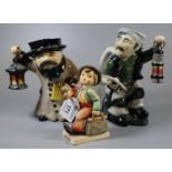 Two Roy Kirkham toby jugs of a coal miner and a night watchman, together with a West German Hummel