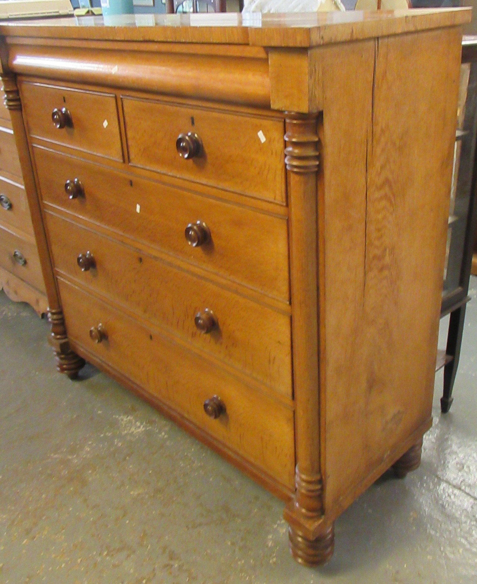 Victorian oak straight front chest of two short and three long drawers with pilaster supports and - Image 3 of 6