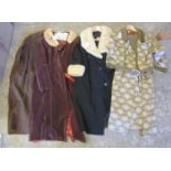 Four items of ladies vintage clothing to include; a brown suede leather coat, a 60's Bernard Russell