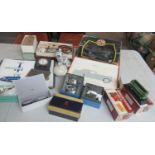 Box of oddments to include Corgi MGF 1.8 IVVC Roadster in original box, plated cigarette case,