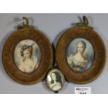Pair of 20th century probably Italian miniatures of women, possibly Mary Antoinette, together with a