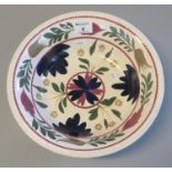 19th century Llanelly style circular bowl, hand painted with flowers and foliage. Unmarked. 29 cm