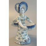 French faience double sided salt seller in the form of a double headed lady in bonnet. Blue