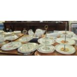 Collection of four cake stands: one Pierre Redoute, decorated with Rosa Centifolia flowers, a