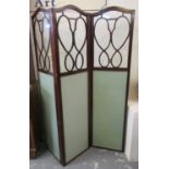 Edwardian mahogany inlaid three-section folding screen. (B.P. 21% + VAT)