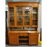 Late Victorian oak two-stage cabinet back dog kennel dresser on bun feet. (B.P. 21% + VAT) Generally