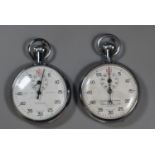 Two chrome plated stop watches marked Camera Cuss Timewise, and Excelsior Park Camera Cuss & co.