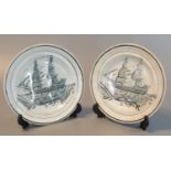 Pair of 19th century Dillwyn Swansea ships plates. 23 cm diameter approx. (B.P. 21% + VAT)