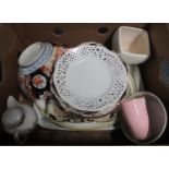 Mixed box of china to include: rectangular meat platter decorated with prunus blossom branches,