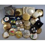 Box of vintage compacts; Stratton etc, of varying designs including; mother of pearl and floral. (