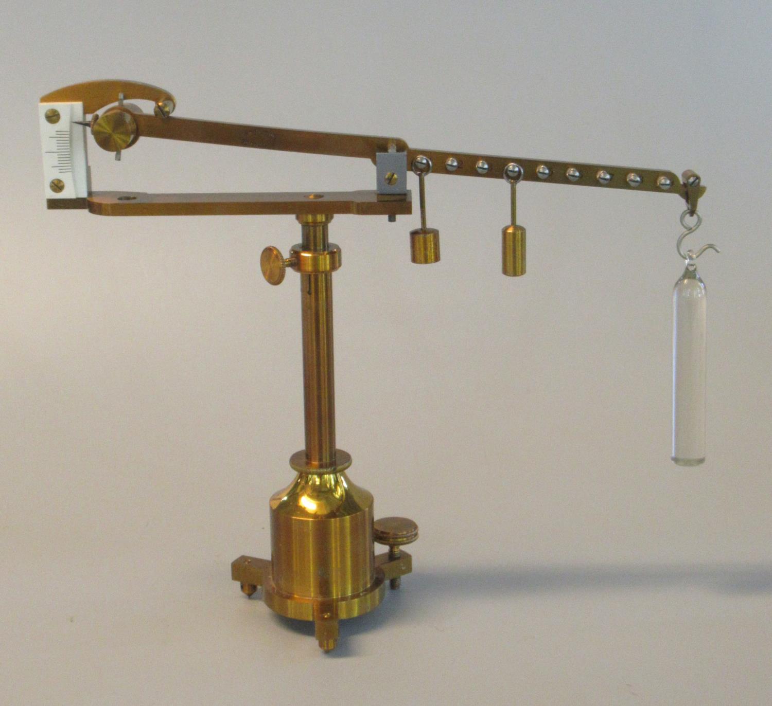 Gilded brass Westphal scientific balance with weights and accessories in a fitted wooden box. - Image 2 of 2