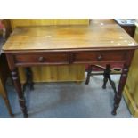 Victorian mahogany two-drawer side table on turned tapering legs. (B.P. 21 + VAT)