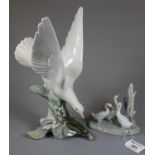 Lladro Spanish porcelain figurine possibly of a tern on naturalistic base, together with a Nao