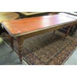Late Victorian farmhouse serving or kitchen table of narrow proportions. 197 x 69 x 78 cm approx. (