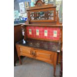 Edwardian oak mirror and tiled back, marble top wash stand. (B.P. 21 + VAT)