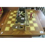 Two chess boards, one folding. Together with assorted chess pieces. (B.P. 21 + VAT)