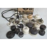 Box of vintage porcelain and Bakelite light fittings and switches. (B.P. 21% + VAT)