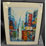 Florence Y Law (20th century), Hong Kong street scene. Signed, impasto oils. 41 x 30 cm approx.