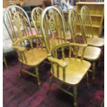 Set of six modern hardwood wheel hoop and spindle back kitchen chairs, 4 & 2. (6) (B.P. 21 + VAT)