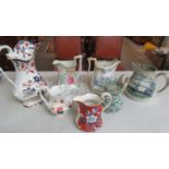 Two trays of 19th century jugs to include: transfer printed, polychrome jug with The Star of