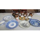 Two trays of assorted china to include: five Chambers period Llanelly Pottery plates,