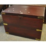 Heavily stained pine trunk with brass metal mounts and carrying handles. (B.P. 21 + VAT)