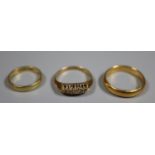 22ct gold ring, ring size M (approx 4.4 grams). 18ct gold ring, ring size F (approx weight 2.1 grams
