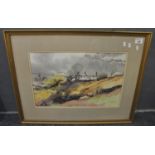 John Morris (Welsh 20th century) 'Fferm y Mynydd, Nant Peris'. Signed watercolours. 31 x 49 cm