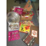 Two boxes of assorted items to include some vintage toys/games including Trianhole, Spiralway,