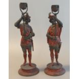 Pair of polychrome decorated and gilded spelter Italianate figures, probably depicting lamp