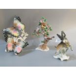 Karl Ens porcelain figure group of butterflies, together with another Karl Ens mountain goat and