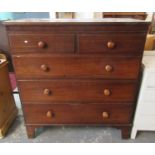 19th century oak straight front chest with two short and three long drawers and turned knob handles,