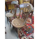 Early 20th century elm and beech spindle back kitchen chairs on circular moulded seats and turned