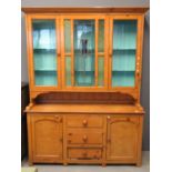 Pine two-stage cabinet back, stained glass dresser. (B.P. 21 + VAT)