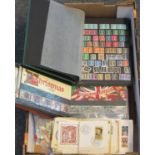 Box with all world collection of stamps in three albums and various packets including mint sets,
