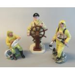 Three Royal Doulton china marine figures 'The Boatman' HN2417, 'The Helmsman' HN2499, and 'The