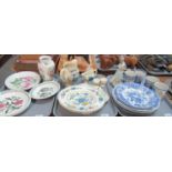 Three trays of assorted china, one of Portmeirion: two 'Weeping Hearts' plates together with a