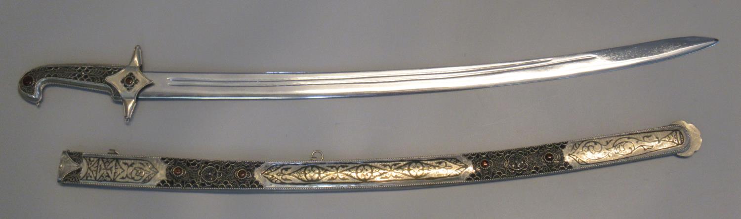 Modern Persian style marmeluke sword or sabre, the hilt and scabbard has blued decoration,