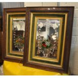 Pair of early 20th century oak framed gypsy type mirrors with hand painted floral bouquets. (B.P. 21